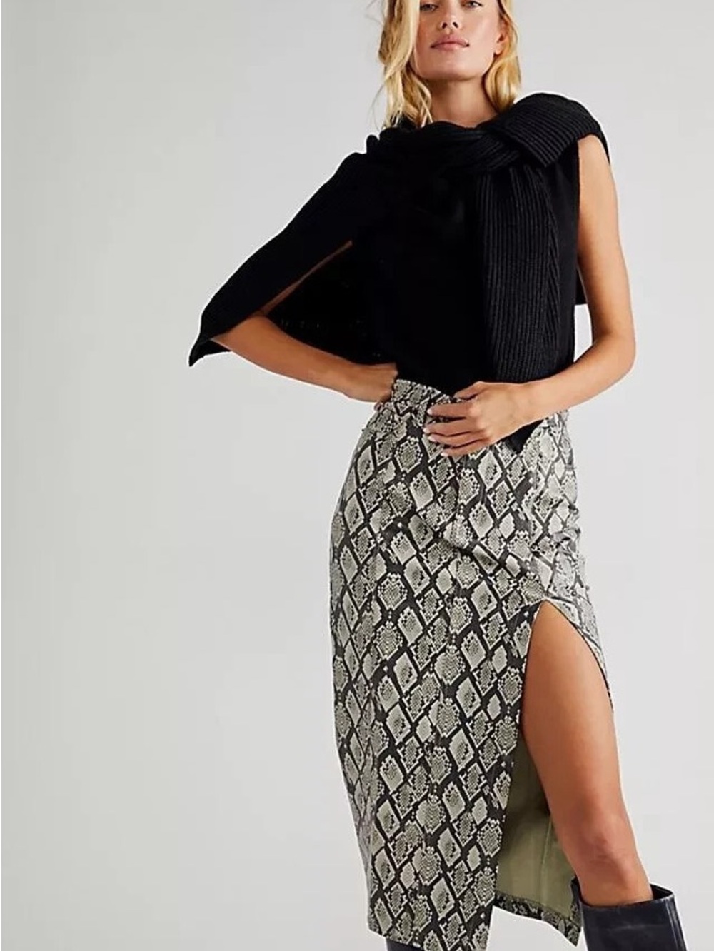 Free People We The Free Calgary Vegan Leather Snakeskin Midi Pencil Skirt
